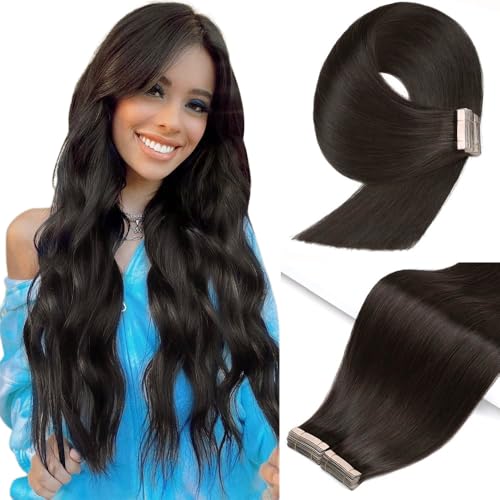 YDDM Extensões adesivas cabelo natural 40 peças 60 cm 100 g preto natural extensões de cabelo natural autocolantes extensões de cabelo natural cabelo humano natural (24 polegadas, 1 B#)