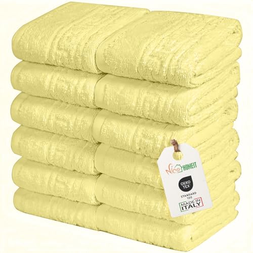 nice homeit Conjunto de 12 toalhas de 30 x 30 cm, toalhas de rosto e convidados 100 % algodão, para mãos, maquilhagem, cozinha, casa e viagens (amarelo)