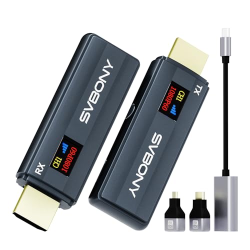 Svbony TransAir1 HDMI sem fios transmissor e receptor, ecrã a cores OLED, transmissor sem fios, 9 canais, sem interferências, para câmara, PC, TV Box