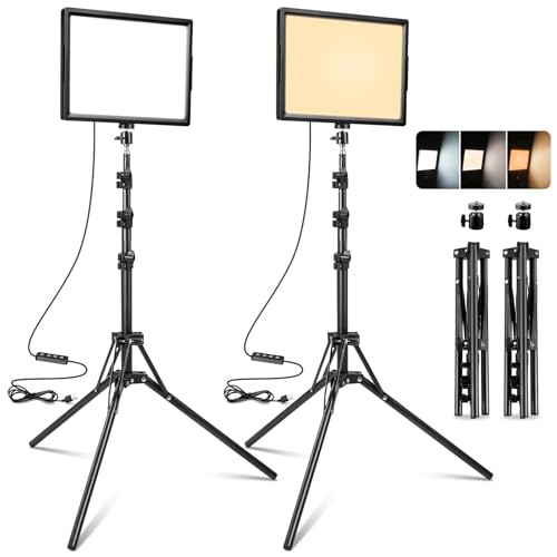 Ci-Fotto Luz LED de foto de vídeo 2 pacotes, luz LED contínua USB bicolor 2800-6500 K regulável, kit de iluminação fotográfica com tripé para estúdios, YouTube TikTok gravação de vídeo, jogo streaming