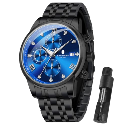 SAPPHERO Relógio redondo de aço inoxidável para homens, 50 m impermeável luminoso elegante presente para homens relógio de pulso com indicador de data e design de quartzo analógico