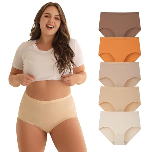 INNERSY Cuecas tamanhos grandes mulher algodão cuecas de cintura alta roupa interior 40-62 pack de 5