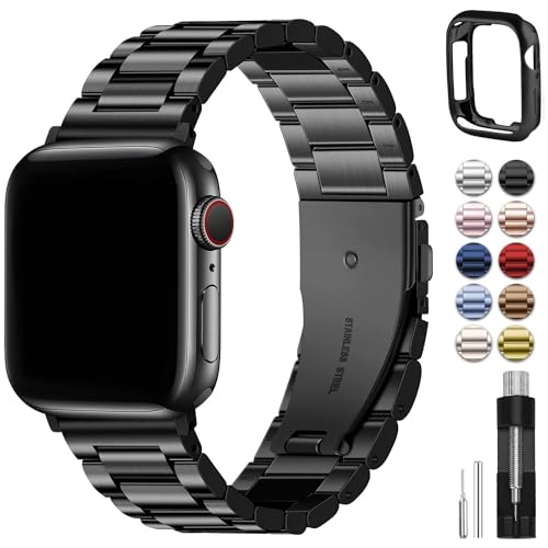 Fullmosa Correia compatível com correia Apple Watch 44 mm 45 mm 42 mm, pulseira de aço inoxidável com capa para iWatch Ultra2 Ultra Series 10 9 8 7 6 5 4 3 2 1 SE SE2, 42 mm 44 mm 45 mm preto
