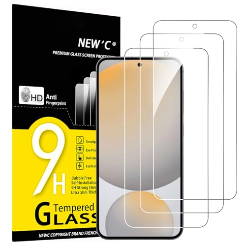 NEW'C 3 peças, protetor de ecrã para Samsung Galaxy S24 FE 5G, vidro temperado anti-riscos, anti-impressões digitais, sem bolhas, dureza 9H, 0,33 mm ultra transparente, ultra resistente