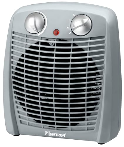 Bestron Aquecedor, ventilador com 2 níveis de potência, incl. Proteção anti-reviravolta e proteção contra superaquecimento, para salas de até 20 m², 2000 watts, cor: Cinzento
