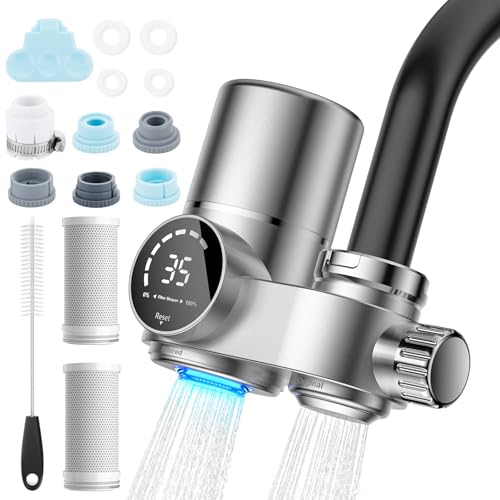 Wothfav Torneira de água com 2 filtros de carvão ativado para remover cloro e descalcificação, ecrã LED, elimina metais pesados, esterilização UV sem necessidade de carregar