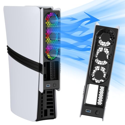 Ventoinha para PS5 Slim/PS5 Pro, ventilador de refrigeração para PS5 Pro/ PS5 Slim com luz LED e detecção automática de temperatura, refrigeração para PS5 Pro/Slim Disc e Digital Edições