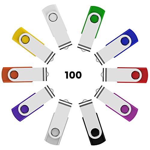 KOOTION Memória USB 4 GB, [100 unidades] USB 2.0 USB Flash Drive multi-cores Lote Pendrive 4 GB de 360° com tampa metálica colorida para computador/TV/carro/Player, ect
