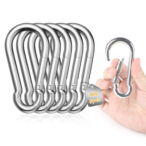 LALAGO Conjunto de 5 mosquetões M10-100 mm x GZRD 10 mm, mosquetões com fecho de pressão, carga de até 550 kg, fecho com mola com gancho, gancho de mola para rede, saco de boxe, etc.
