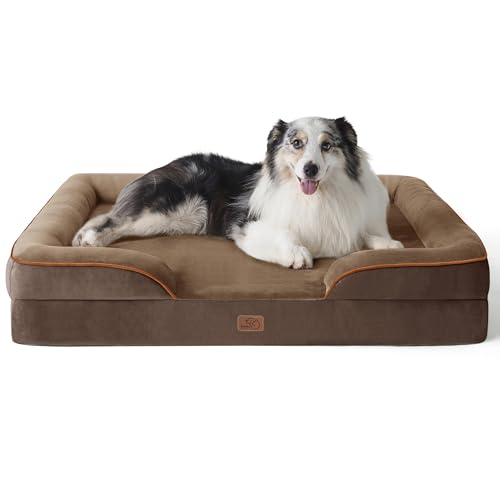 Bedsure Sofá cão ortopédico extra grande, cama de cão viscoelástico e lavável, colchão com capa removível e forro impermeável, castanho, XL
