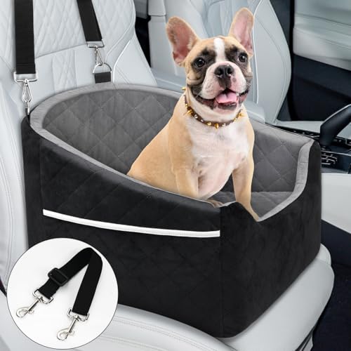 Mozvvco 2 em 1 assento e cama de cão para carro - cadeira com almofada grossa - pelúcia macia e curta - antiderrapante, removível, lavável - preto
