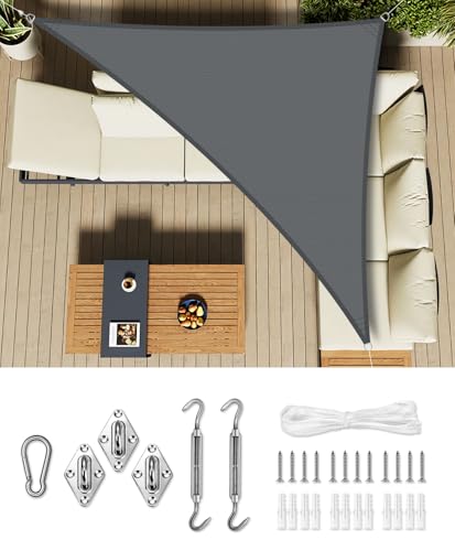LOVE STORY Toldo, vela de sombra, 5 x 5 x 7 m, com kit de montagem triangular antracite, toldo de tecido de sombra curvado, respirável e ecológico (HDPE) com proteção de 95% UV, para pátio exterior,