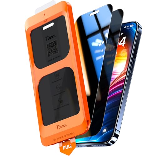 TOCOL 2 peças protetor de ecrã de privacidade para iPhone 15 Pro Max, alinhamento automático para instalação rápida, sem bolhas, anti-espionagem, vidro temperado com dureza 9H + inquebrável