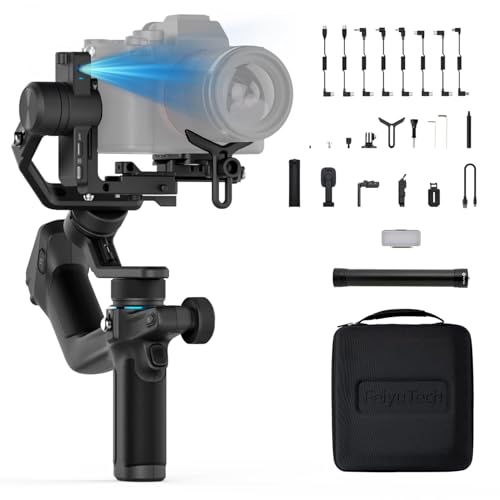 Feiyu SCORP Mini 2 kit [oficial] estabilizador tudo em 1 para câmaras sem espelho / GoPro/smartphones, cardan de mão de 3 eixos com bolsa de transporte, luz Selfie e barra de extensão, cor preta