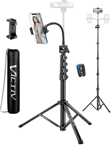 Victiv 197 cm Vara Selfie Tripé telemóvel alto, tripé para telemóvel com 25 cm pescoço de cisne e controlo remoto e suporte para telemóvel, alumínio tripé para iPhone 16/15/14/13/12/11 Pro MAX