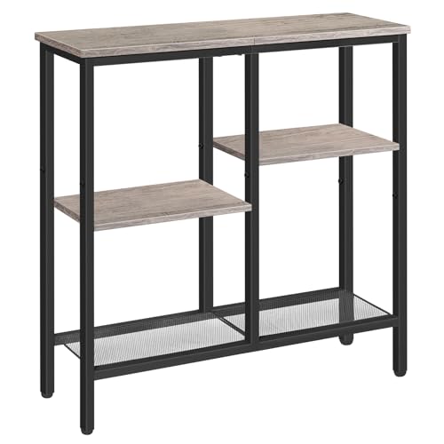HOOBRO Mesa de consola, mesa auxiliar estreita de 75 cm, mesa lateral para sofá, armário de entrada de estilo industrial de 4 níveis, para entrada, sala de estar, corredor, cinzento e preto EBG79XG01