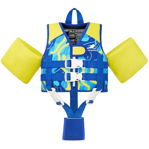 Gogokids Colete salva-vidas infantil com mangas para crianças, estilo casaco, flutuabilidade, flutuabilidade com alças ajustáveis, colete salva-vidas para crianças dos 2 aos 6 anos / 14 - 30 kg