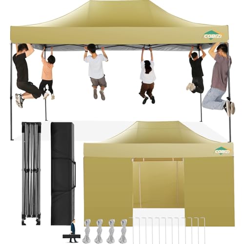 COBIZI Tenda dobrável 3 x 4,5 com parede lateral, tenda dobrável impermeável, tendas para exteriores, pérgolas para jardim, festas de campismo, praia (3 por 4,5 m caqui)