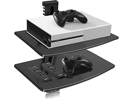 suptek Suporte de parede para 2 prateleiras flutuantes (vidro temperado) de DVD/caixas de cabo/consolas de jogos/acessórios de TV, preto CS202