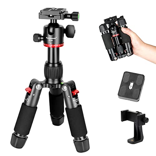 Koolehaoda Mini tripé portátil, tripé macro de mesa de 46 cm com cabeça de bola de perfil baixo de 360 ° e duas placas de libertação rápida de 1/4" para câmara DSLR, carregamento até 6 kg