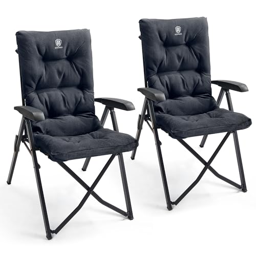 EVER ADVANCED Cadeira de campismo dobrável capacidade de 150 kg encosto alto pequeno tamanho dobrável cadeira de jardim acolchoada de luxo com 4 posições, cadeira de pesca ajustável para varanda