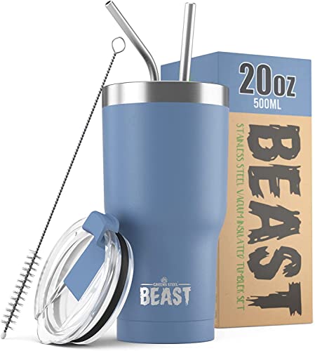 Greens Steel Beast Tumbler, 550 ml (20 oz), céu tempestuoso, copo de aço inoxidável reutilizável com isolamento a vácuo, com 2 palhinhas e escova de limpeza, garrafa térmica de viagem de parede dupla