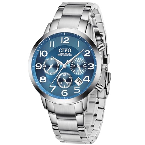 CIVO Relógios homem aço elegante clássico cronógrafo Luminox analógico relógios inoxidável