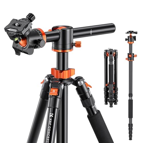 K&F Concept Tripé de 170 cm para câmara vídeo com coluna central transversal, tripé profissional com monopé, rótula de bola e placa de libertação para câmara DSLR T255A4 BH-28L (TM2515T1)