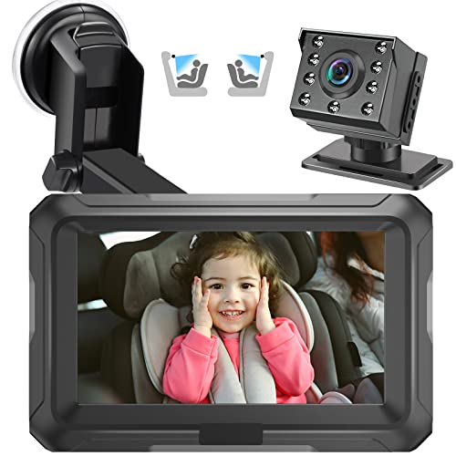 Zacro Câmara de assento traseiro HD 1080P - espelho retrovisor para carro ecrã de 4,3 polegadas, monitores de bebé com função de visão noturna, ângulo de visão amplo