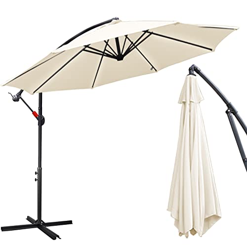 Daromigo Guarda-sol de 300/350 cm com manivela | Guarda-sol com suporte | Guarda-sol de jardim, proteção UV de alumínio, Guarda-sol de mercado impermeável para jardim