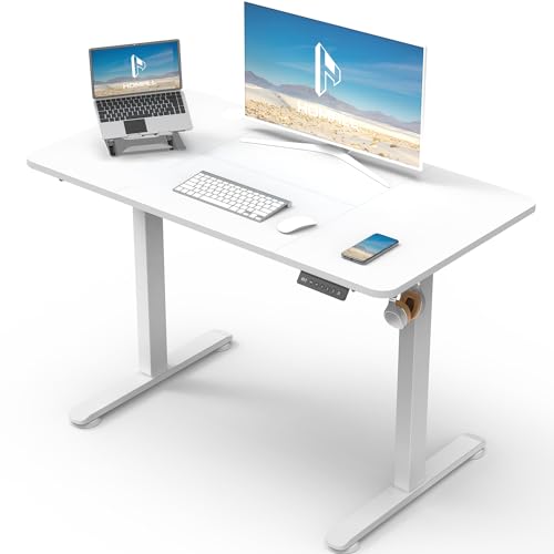 Homall 100 x 60 cm Mesa elevada com tomada USB, secretária elevada elétrica com funções de sistema anticolisão, mesa de secretária com suporte elétrico, branco