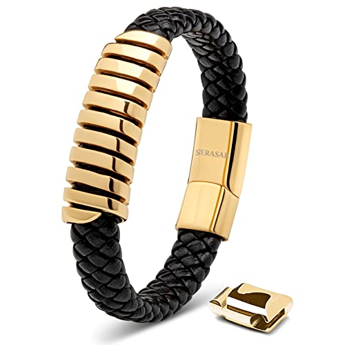 SERASAR Pulseiras de couro premium para homem | fecho seguro de aço inoxidável | três cores | caixa de jóias incluída