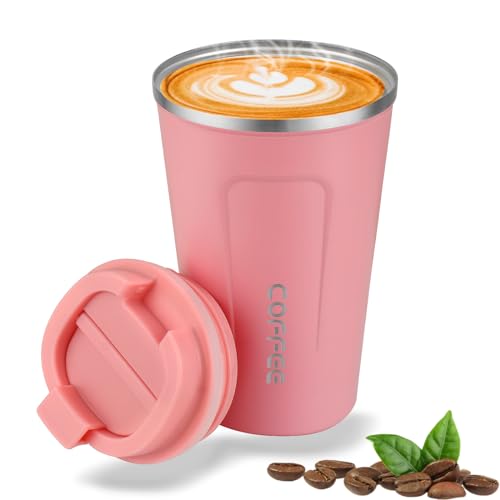 Goodatech Caneca de viagem de café térmico de aço inoxidável, sem BPA vácuo isolado, garrafa de carro, copo com tampa hermética, para café quente/frio, chá e cerveja (rosa, 18 oz)