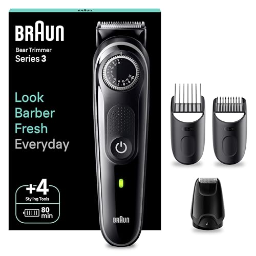 Braun Aparador de barba série 3, máquina de cortar cabelo, máquina de barbear, corta-pelos homem com lâmina ultra-afiada, 40 configurações de comprimento, recarregável, 80 minutos de automonomia,