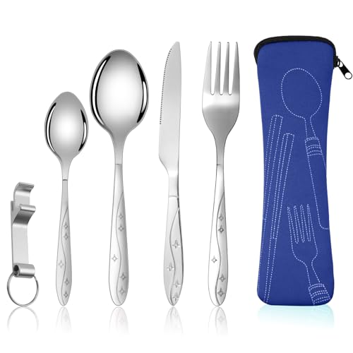 Vicloon Talheres para transportar, 6 peças Camping de aço inoxidável, conjunto de trabalho talheres para exteriores, viagens de campismo, conjunto de talheres de aço inoxidável para levar para o
