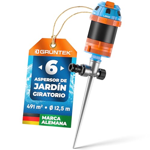 GRÜNTEK Aspersor de irrigação relva rotativo automático 360° Setorial com adesivo de metal - regador circular rega jardins grandes superfícies - rádio máximo 12,5 m
