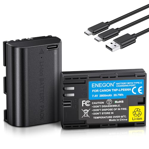 ENEGON LP-E6NH USB-C Bateria de substituição de carregamento direto de 2800 mAh (embalagem dupla) para Canon lp-e6nh, compatível com Canon EOS 5d Mark IV, Canon EOS 6D/6d Mark II, Canon EOS