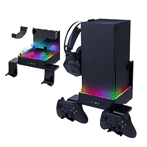 Mcbazel Suporte de parede Xbox Series X ventilador de refrigeração, suporte para sistema de refrigeração RGB LED portas USB/suportes para controladores.