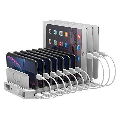 Unitek Carregador USB múltiplo, base de carregamento USB com espaço ajustável, QC 3.0 e SmartIC, iPhone, iPad, carregador múltiplo de 60 W carregamento rápido, organizador de tablets - (UL certificado