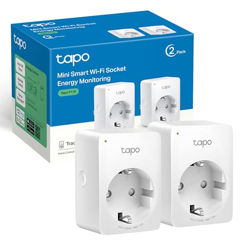 Tapo P110 (2 pacotes) Mini tomada inteligente Wi-Fi (com monitorização energética), agendar ligar / desligar, poupança de energia, compatível com Alexa e Google Home