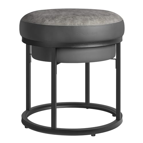 SONGMICS HOME Luiz Coleção - banco redondo, banco de maquilhagem, apoios para os pés, tampa reversível, mesa auxiliar, carga de 300 kg, para quarto, sala de estar, entrada, cinzento pombo LOM080G01