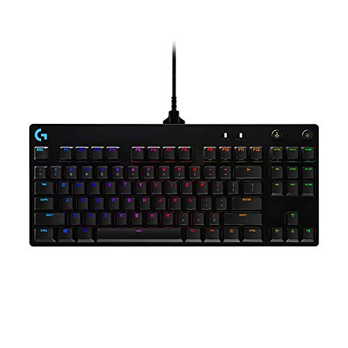 Logitech G PRO TKL Teclado Gaming mecânico sem teclado numérico, teclas GX-Clicky azuis, RGB LIGHTSYNC, design portátil para desportos, cabo micro USB removível, disposição QWERTY US - preto