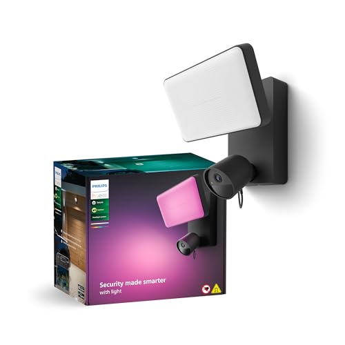 Philips Hue Secure - Câmara de vídeo monitorização com foco LED, resolução 1080p, ideal para exteriores, fácil instalação, áudio bidirecional, funciona com App
