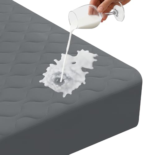 Ystyle Protetor de colchão impermeável acolchoado, 160 x 190 cm, capa impermeável com colchão de microfibra, respirável e anti-água, cobertura do colchão estica até 30 cm de profundidade, cinzento