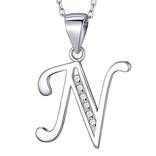 MASADA Corrente inicial de prata esterlina 925 - pendente com letra com pedras de zircónio, 46 cm de comprimento - bolsa de veludo
