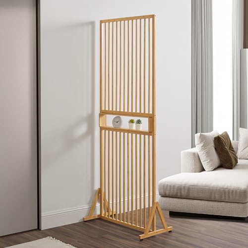 [en.casa] Separador de ambientes para casa escritório balcão com compartimento aberto bombo para quarto ecrã privacidade bambu 197 x 76 x 40 cm - natural