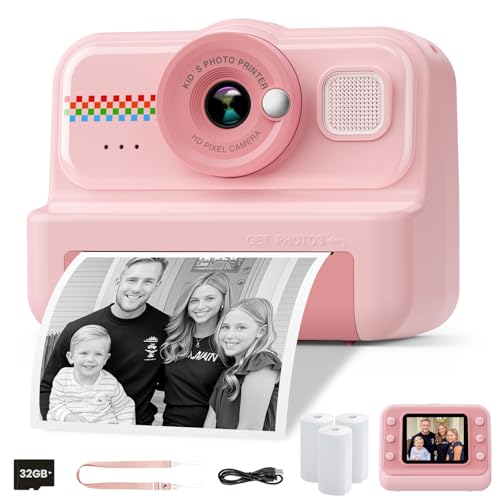 HiMont Câmara fotos infantis instantâneas, HD/1080P câmara instantânea para crianças com cartão de 32 G e papel de impressão, câmara fotos infantis divertidas presentes de brinquedo para crianças de 3