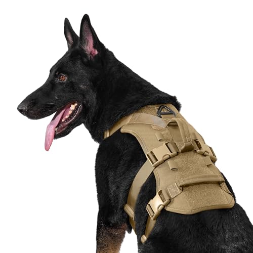 OneTigris Arnês para cães, T-Bone tático com 2 alças, à prova de fugas, arnês ajustável para cães, caça, caminhadas, treino, passeio, atividades ao ar livre (castanho, XL)