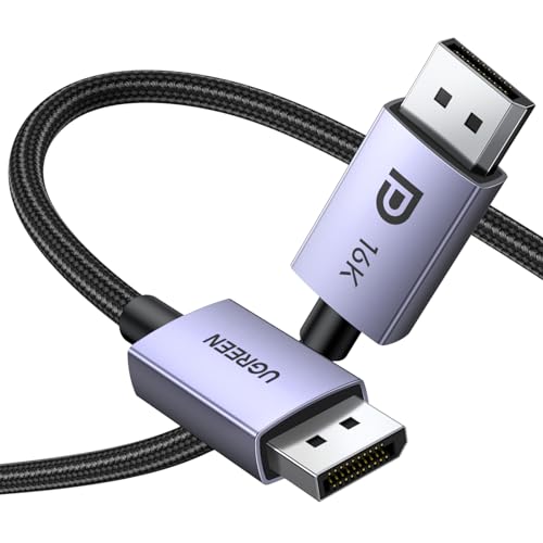 UGREEN Cabo DisplayPort 2.1 suporta 16K 30Hz 8K 60Hz 4K 240Hz 80Gbps HDR HDCP DP compatível com ecrã de jogos, 3M