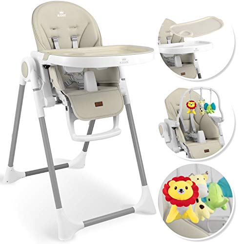 KIDIZ® cadeira alta 3 em 1 incl. Barra de jogos, espreguiçadeira para bebés, cadeira alta combinada para bebés, 7 costas ajustáveis em altura, crescimento de 0 meses a 6 anos, cadeira para bebés, bege